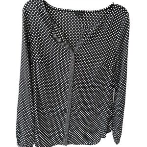 Polka Dot Sheer Blouse Black White Long Slit Sleeve Size 8